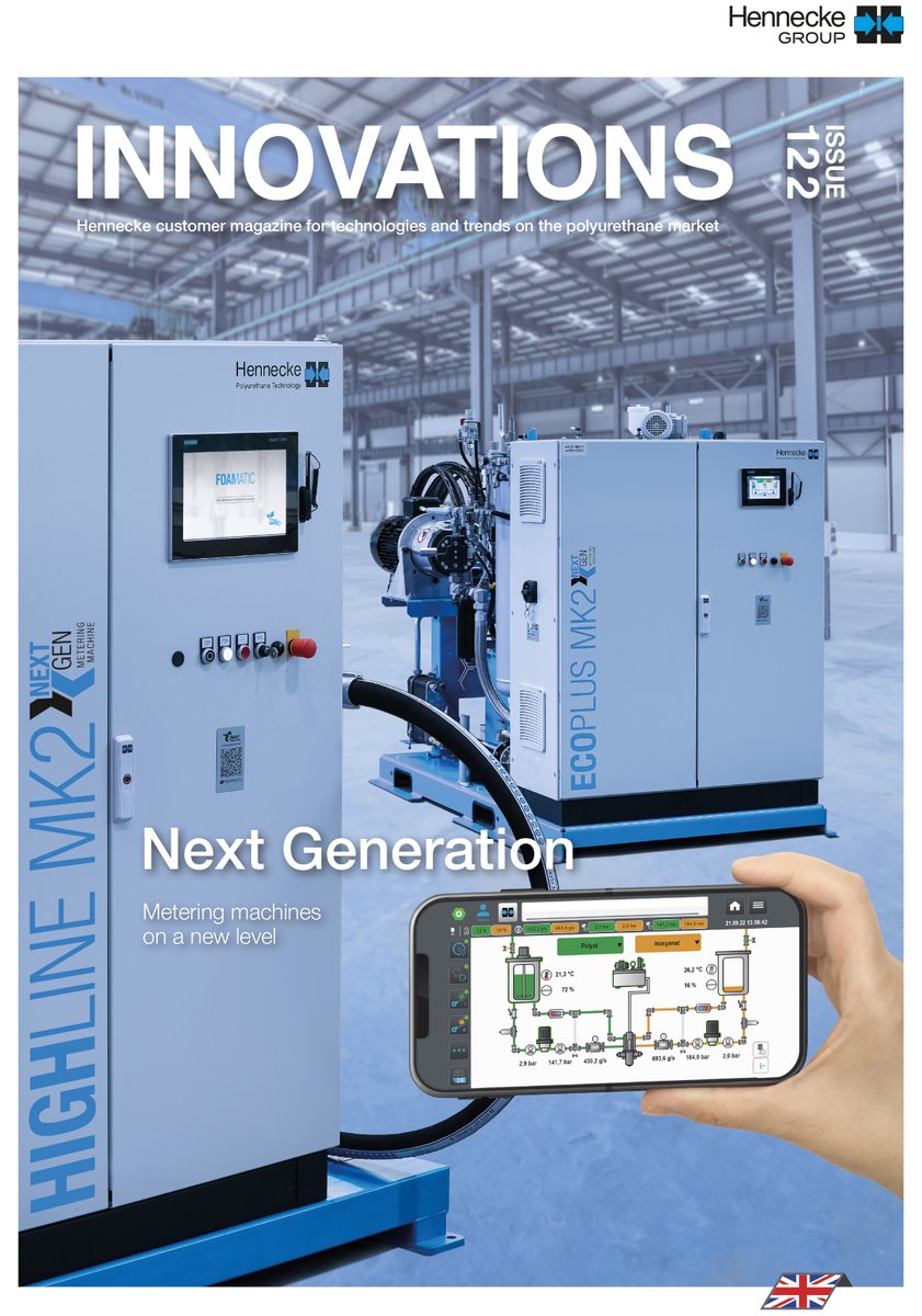 The latest issue of our customer magazine INNOVATIONS is now available on the web. Learn more about our brand new NEXT-GEN metering machines, sustainability in the PU industry and innovative customer projects.

You can find the complete magazine at: innovations.hennecke-group.com/en