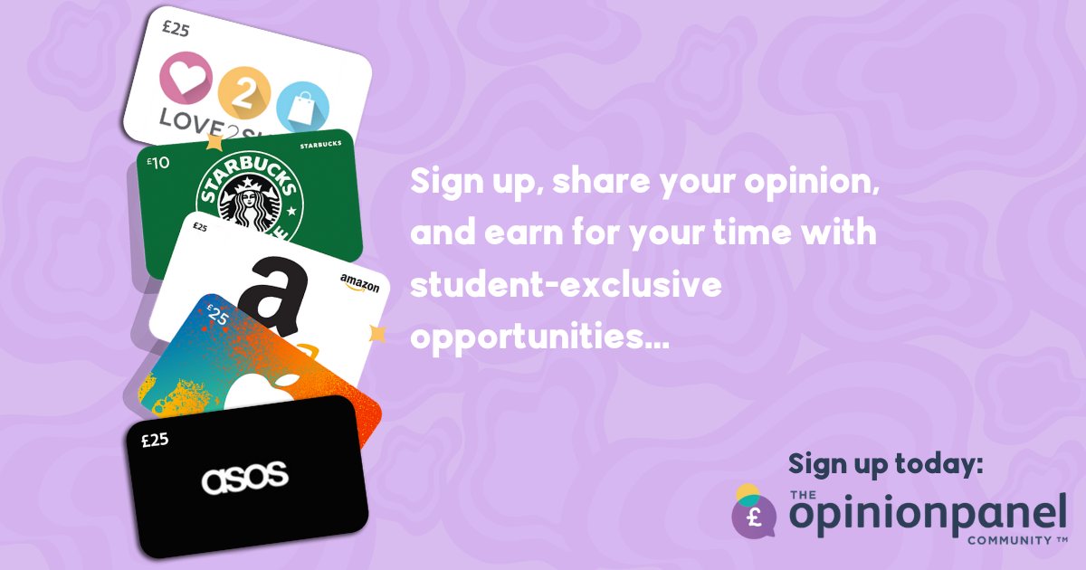 📢Sign up to The OpinionPanel Community and join 50,000+ students who get paid for their opinion! You'll get 1,000 points (£10) just for signing up! Check them out 😀👉 opinionpanel.co.uk/join/?eb=2280