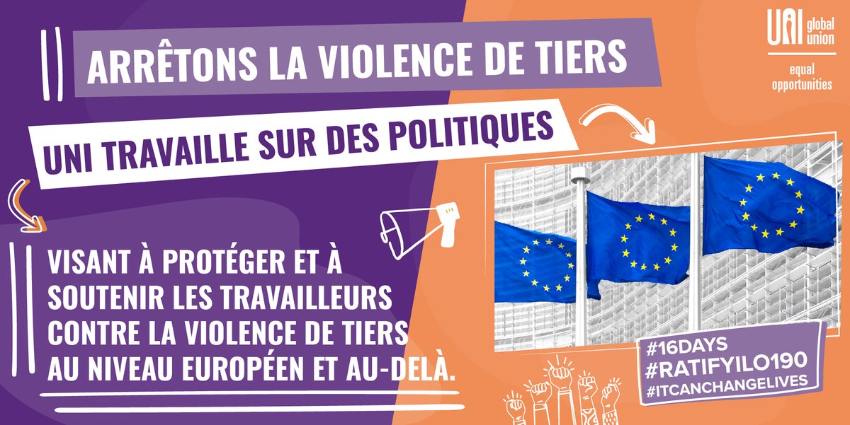 uni_equal's tweet photo. Comment pouvons-nous mettre fin à la violence des tiers ? En tant que syndicats, nous pouvons œuvrer à l'élaboration de politiques, de lignes directrices, de clauses et d'accords qui intègrent l'esprit de la #OIT190 @uniglobalunion @UNI_Europa @veronicauni @AmelDjemail https://t.co/LJF8oa86vW