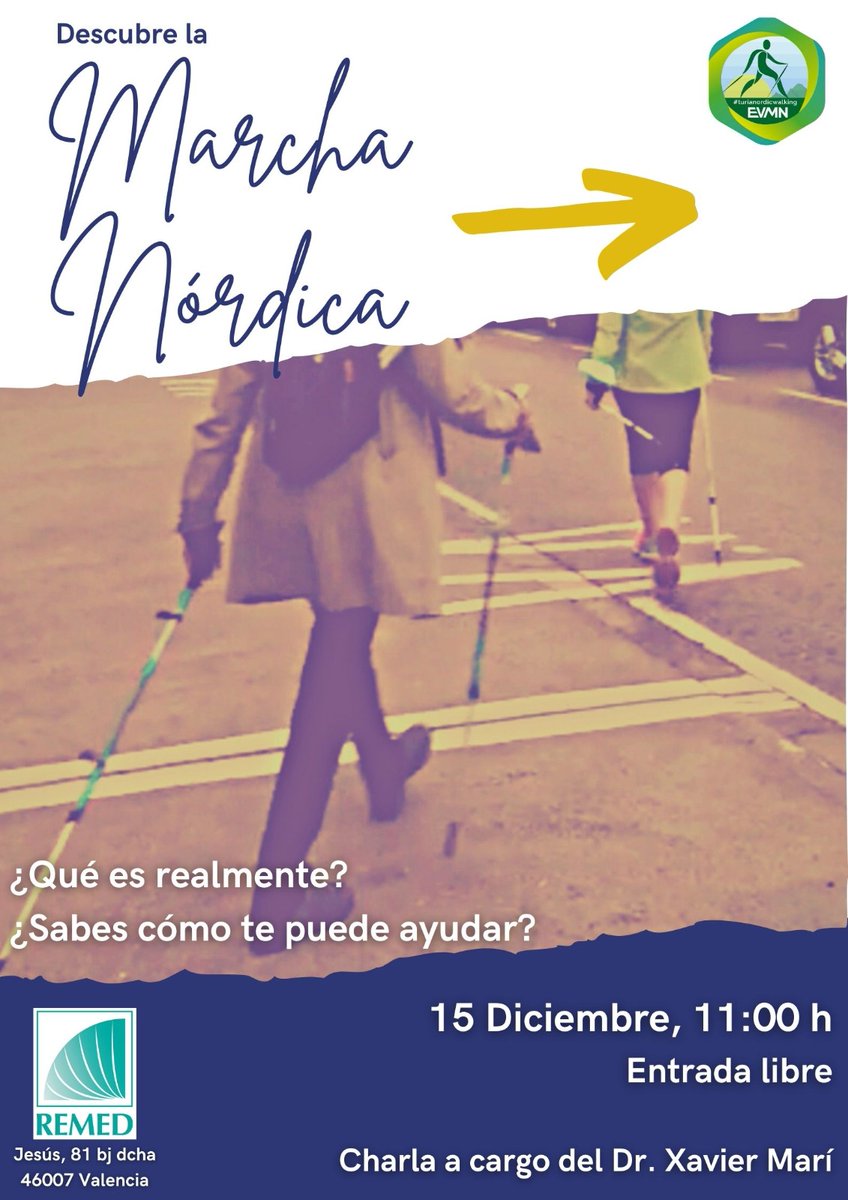No os perdáis la charla del Dr. Marí en nuestro centro! Nos explicará todo acerca de la Marcha Nórdica. Será el 15 de diciembre a las 11:00. La entrada es gratuita y el aforo limitado. Os esperamos! #marchanordica #valencia