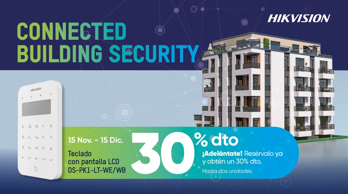 El nuevo teclado con pantalla LCD DS-PK1-LT-WE/WB de Hikvision permite un fácil armado y desarmado del sistema de alarma de tu oficina. Además, hasta el 15 de diciembre, reserva este teclado y obtén un 30% de descuento.

Descubre más👉 content.hikvision.com/connected-home 

#Seguridad