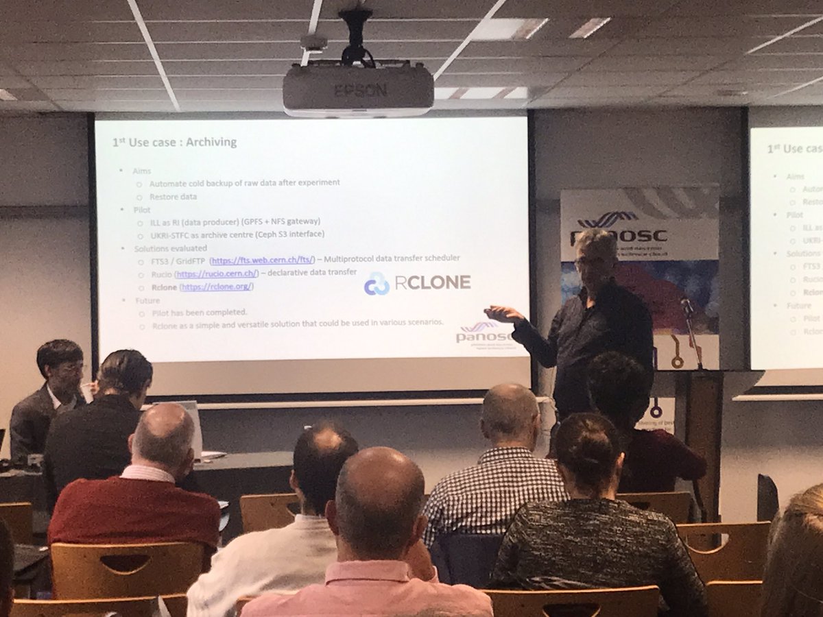 Panosc_eu's tweet photo. Presentations by PaNOSC contributors are going on at our closing event!
Jean-François Perrin @esrfsynchrotron showcased use cases on #DataTransfer, and Andrew McCluskey @essneutron presented the great work on training &amp; e-learning on PaN science.
What will happen next? https://t.co/1TFKb6RGrG