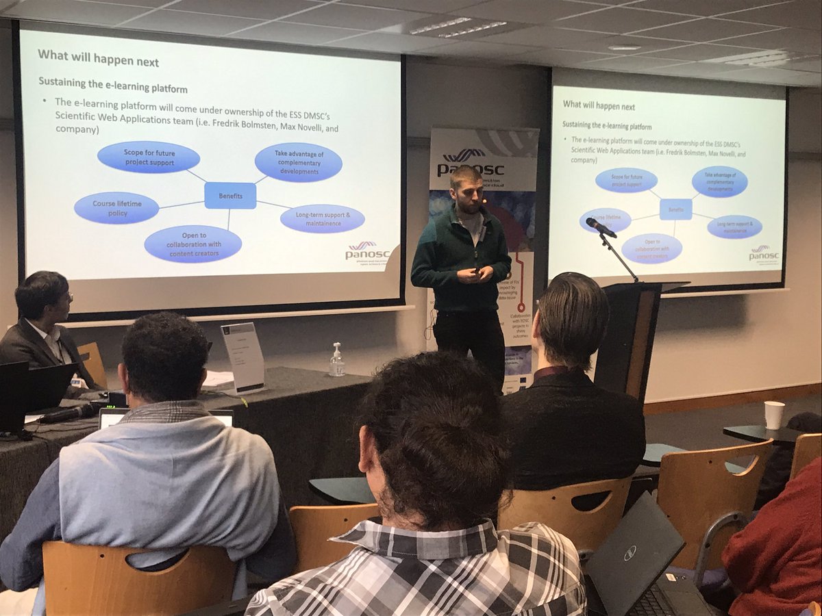 Panosc_eu's tweet photo. Presentations by PaNOSC contributors are going on at our closing event!
Jean-François Perrin @esrfsynchrotron showcased use cases on #DataTransfer, and Andrew McCluskey @essneutron presented the great work on training &amp; e-learning on PaN science.
What will happen next? https://t.co/1TFKb6RGrG