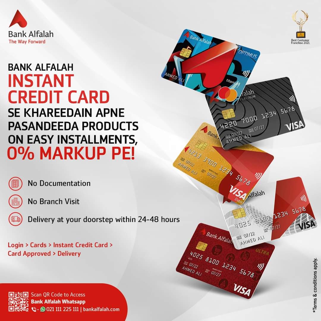 BankAlfalahPAK's tweet image. An offer you can't forget!
Get any desired product through your Bank Alfalah Instant Credit Card, with the convenience of Alfa app with 0% markup.
Avail Now!
Visit bankalfalah.com or Call us at 021-111-225-111

#BankAlfalah #InstantCreditCard #TheWayForward