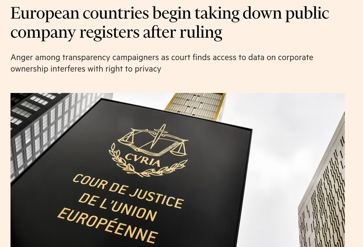 1/20 Dear friends, I need to draw your attention to something super bad and super important (and it doesn’t originate from Russia for once). Last week the EU has taken a shockingly stupid and damaging decision to close down national corporate registers of beneficial owners 🧵🧵🧵