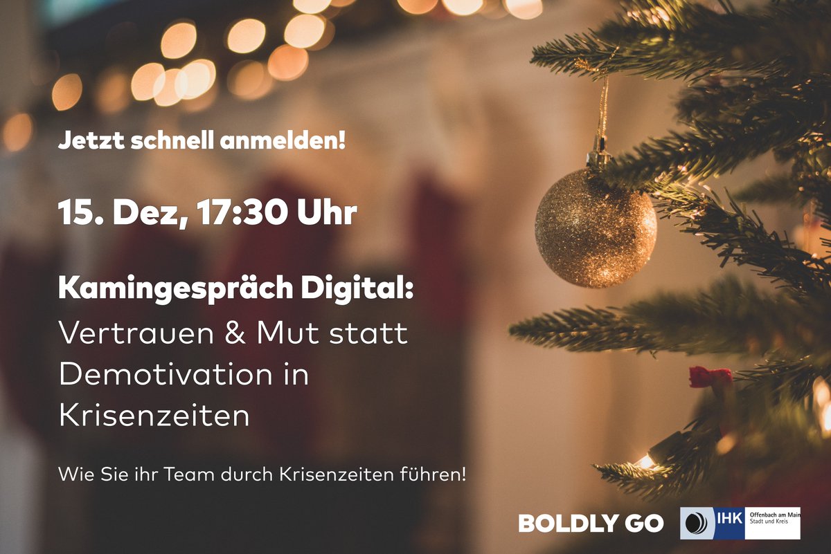 🚀 Wie können Sie in Ihrem Team Zusammenarbeit in Zukunft gestalten, um wieder Begeisterung, Vertrauen und Mut zu schaffen?

Kostenfrei und live - hier geht's zur Anmeldung: eventbrite.de/e/kamingesprac…

#boldlygo #frankfurt #rheinmain #IHKoffenbach #reflexion #vertrauen #mut