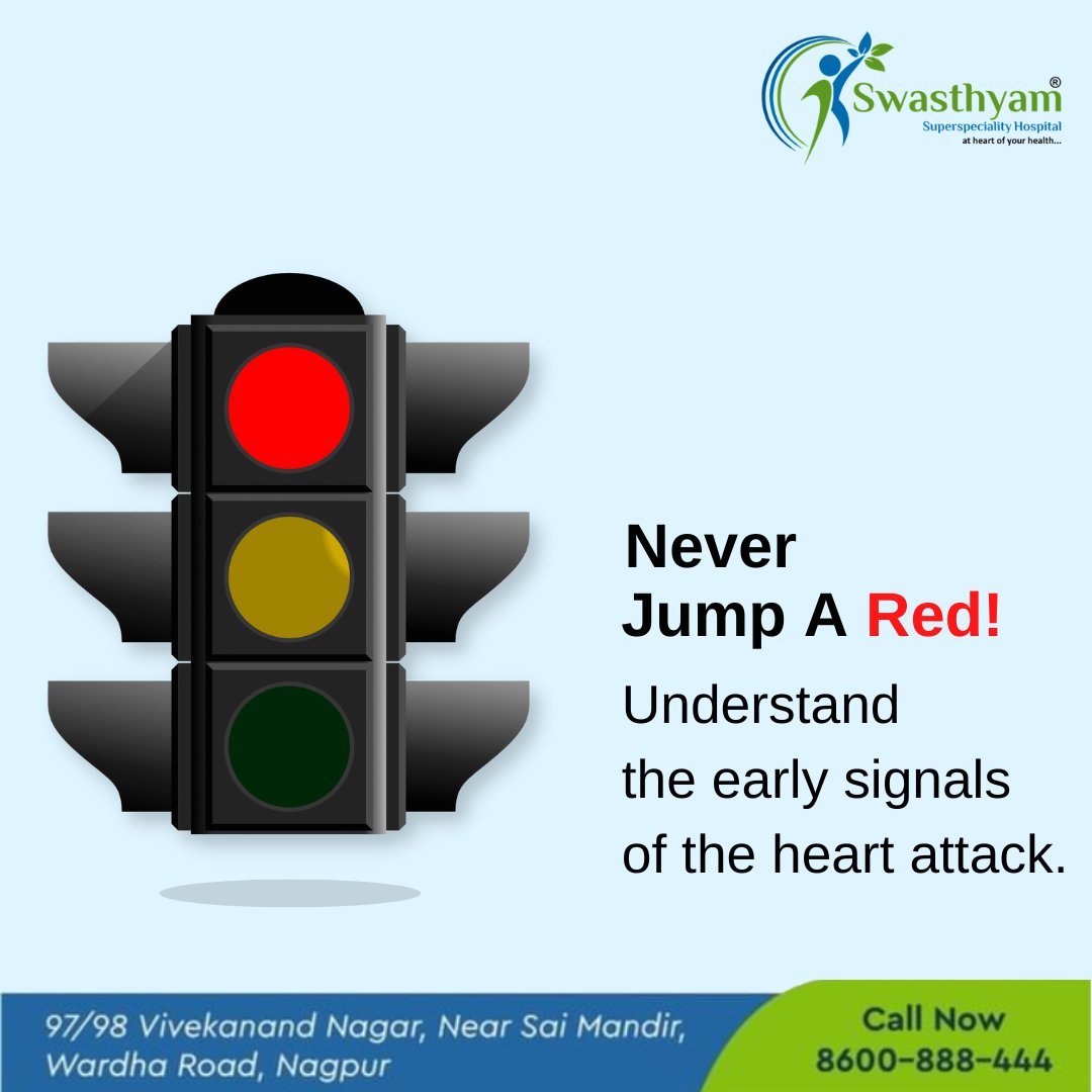 SwasthyamH's tweet photo. What Are the Early Signs of a Heart Attack?
Chest pain or discomfort
Discomfort in other areas of the upper body
Shortness of breath
Breaking out in a cold sweat
Nausea or light-headedness
Call for an appointment. 
+91-8600888444 / 0712-6621777
#heartattack #heart #heartdisease https://t.co/d6PghLTdtk
