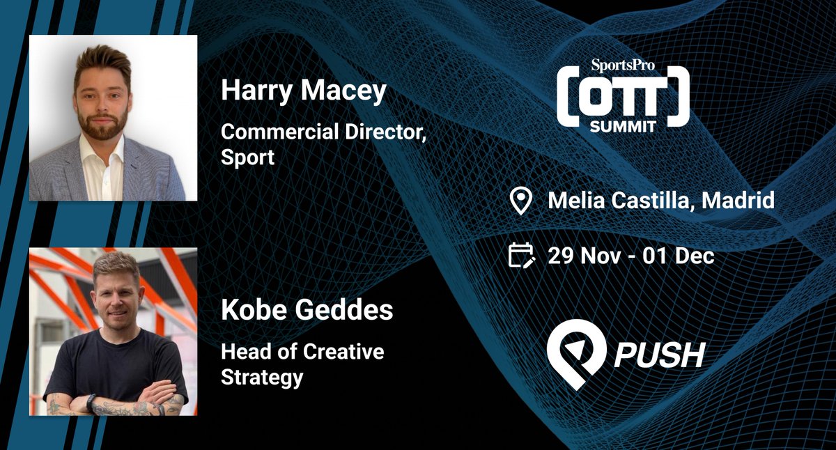 Our very own Koby Geddes and Harry Macey will be at the <a href="/SportsPro/">SportsPro</a> OTT Summit in Madrid this week, discussing how we can help brands and rights holders engage digital audiences via the channels they trust.

Let us know if you'd like to schedule a meeting!

<a href="/SportsPro/">SportsPro</a> | #SportsBiz