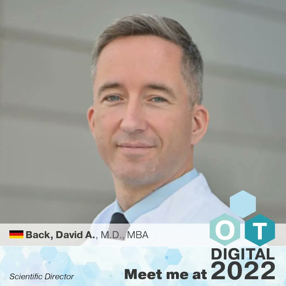 DocPfoe's tweet photo. Meet PD Dr. David A. Back at the OT Digital 2022 in Berlin on 02./03. December!
Dr. Back is the Scientific Director and will be guiding us through two days full of Keynotes, Sessions and Networking.
GET YOUR TICKETS AT: https://t.co/aPJCkTcwlm
#otdigital #healthcare #berlin https://t.co/XuTtfVngDQ