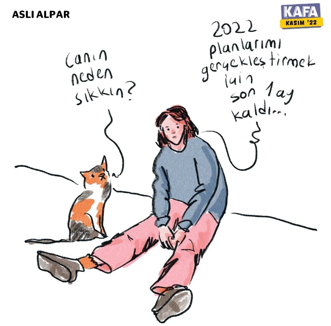 aslialpar's tweet photo. O aya giriyoruz... 
2022'nin son ayına 1 gün kala. 
To do list'leriniz ne alemde? 

@kafadergisi #Kasım sayısından.
#2023 https://t.co/lJnRlfpmvu