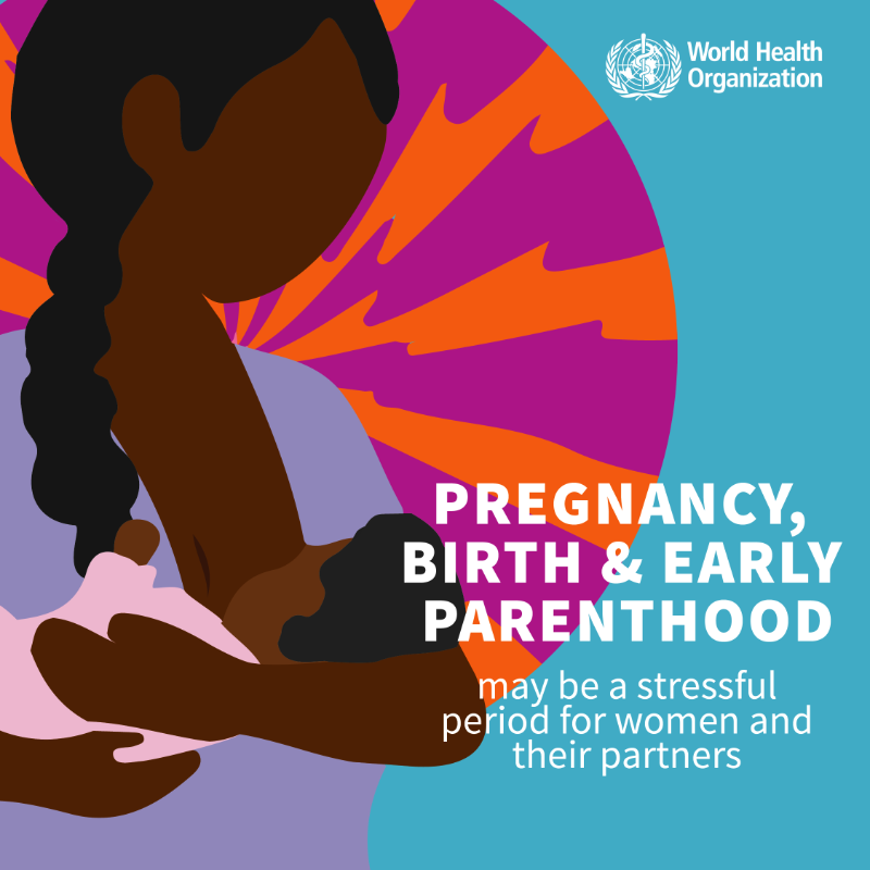 WHO's tweet photo. 🤰🏻 Pregnancy
🤱🏾 Birth
👩‍👧 Early parenthood

These life altering moments can be stressful for women &amp; their partners and might impact their #MentalHealth.

This WHO guide supports maternal &amp; child health services to detect &amp; respond to mental health conditions ⬇️