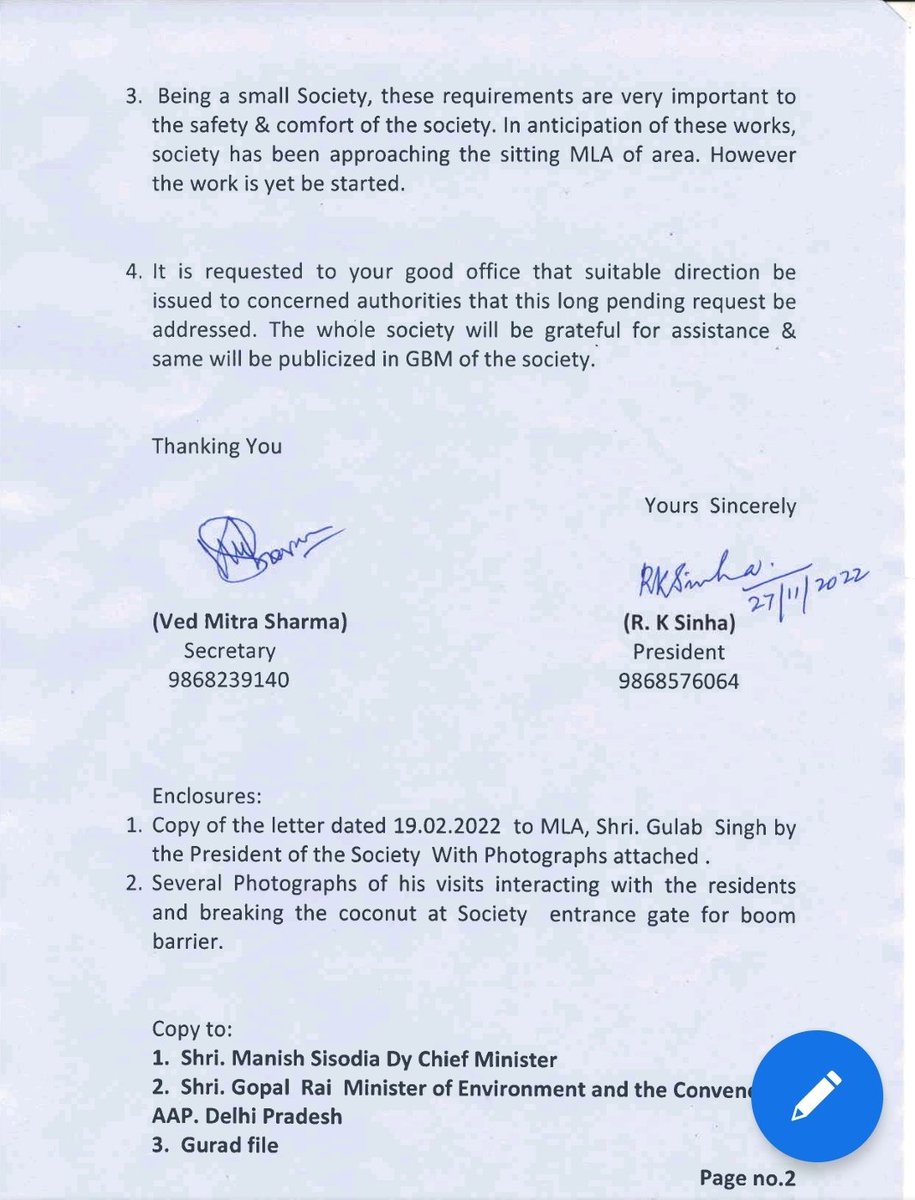 Rabindr13204675's tweet photo. APP MLA @GulabMatiala fails in his promise to Prakriti Aptts' residents in Dwarka. Promised amenities diverted to housing societies hand picked by MCD candidate, bypassing ours that have been awaiting promised developments since 2019. Pl. intervene @ArvindKejriwal @AapKaGopalRai https://t.co/8ZFpRiL97z
