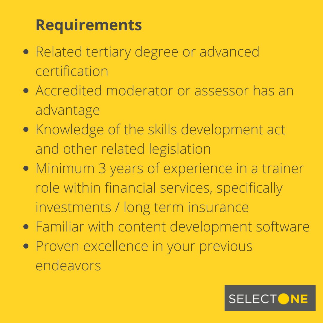 SelectONEza's tweet photo. #Vacancy #NowHiring #LearningDevelopmentSpecialist #Pretoria

🟡To apply:
🌐 https://t.co/G6qOOdJtiY
📧 info@selectone.co.za

🟡 View #AllJobs &amp; #vacancies available on #SelectONE here: https://t.co/bc0N3W3JIa https://t.co/nhl9INjRW8