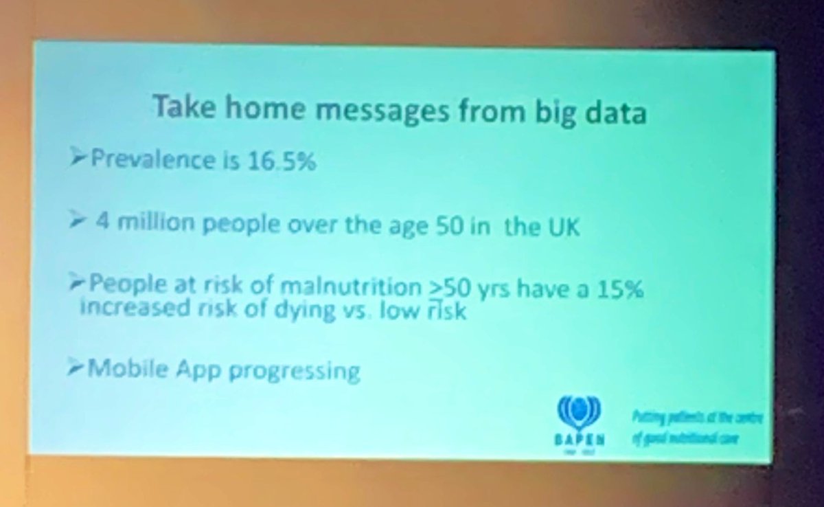 Thank you <a href="/sorrelburden/">Dr Sorrel Burden</a> <a href="/BAPENUK/">BAPEN UK</a> for sharing the malnutrition results from the biobank data. Important narrative for public health &amp; the need for identification of malnutrition at an early stage in the community.