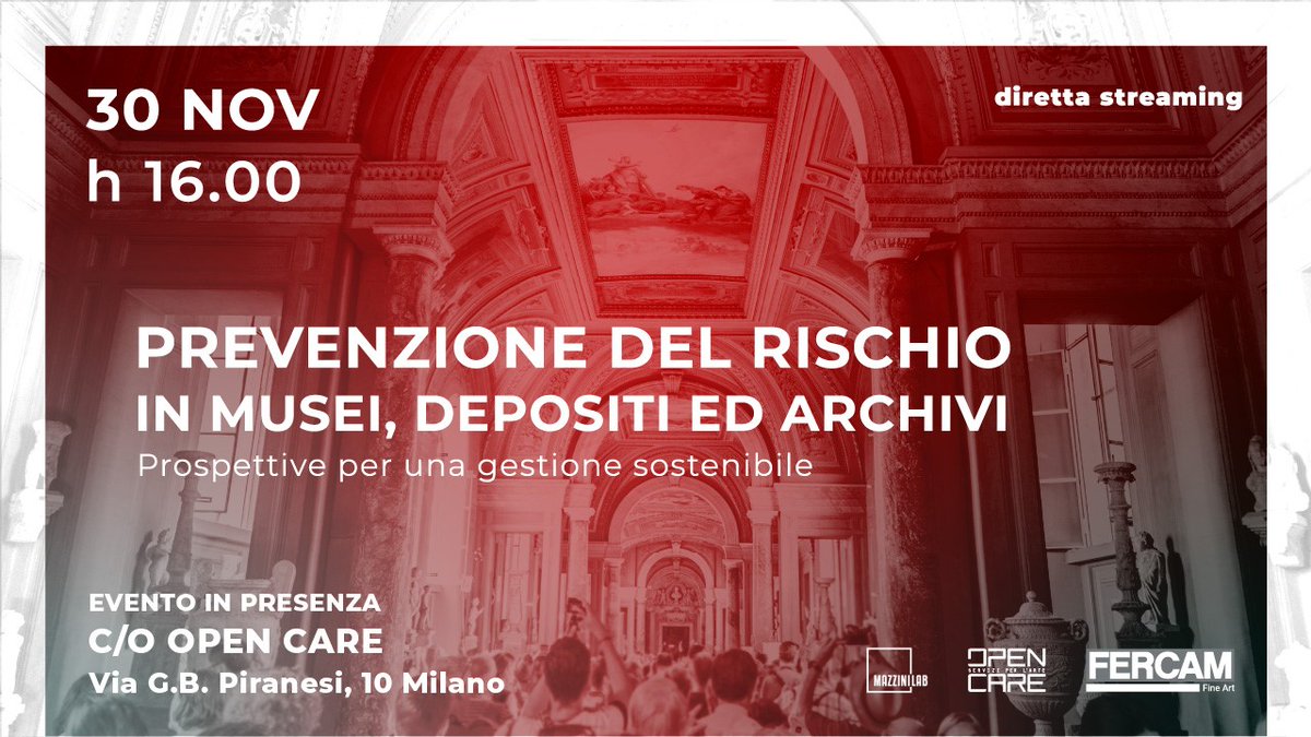 DIRETTA STREAMING Prevenzione del rischio in musei, depositi ed archivi. Prospettive per una gestione sostenibile da Open Care - Servizi per l'Arte 
<a href="/FERCAMgroup/">FERCAM</a> <a href="/MuseionBZ/">Museion</a> #magazzinilab #opencare 
ow.ly/7Zbs50LPN6T