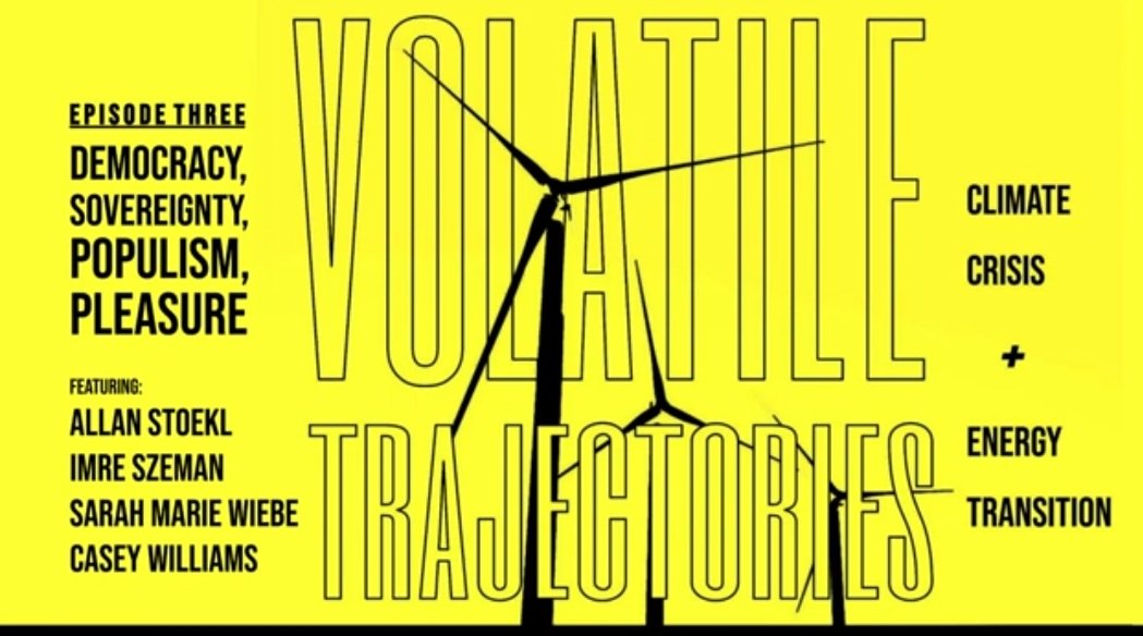 My wide-ranging conversation on climate change and energy transition with <a href="/smwiebe/">Sarah Marie Wiebe</a>, Allan Stoekl, and @szemanimre is now live on "Volatile Trajectories." Thanks <a href="/scottrston/">Scott Stoneman (He/Him)</a> for producing! youtu.be/NGLBn_1AdN8