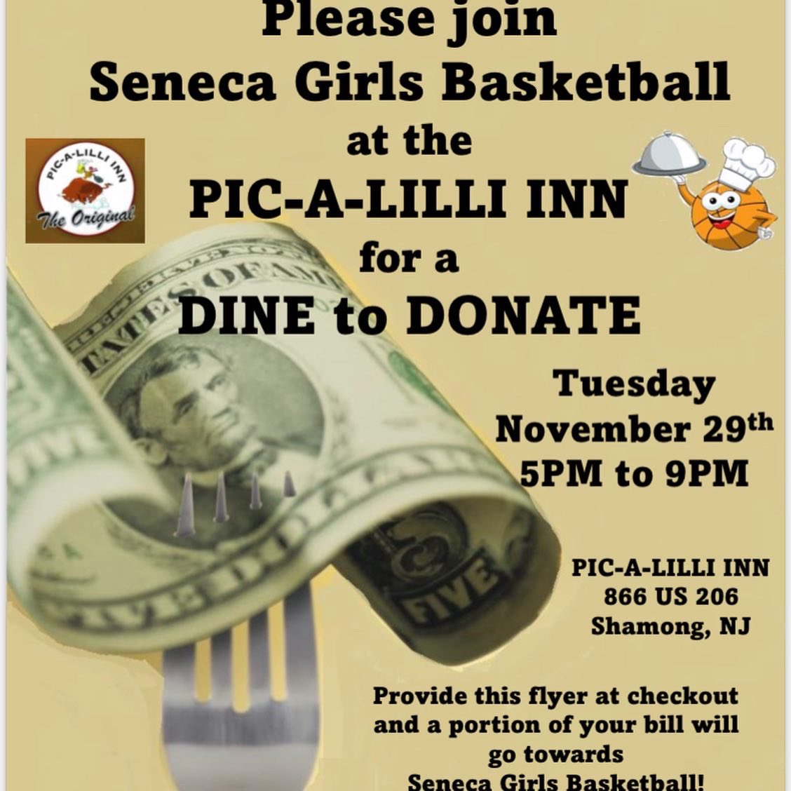 Todays the day! Join SenGBB at the PIC to help support our girls! Wings, ears, tails you name it!! Take out counts too! Don’t forget to mention this flyer!