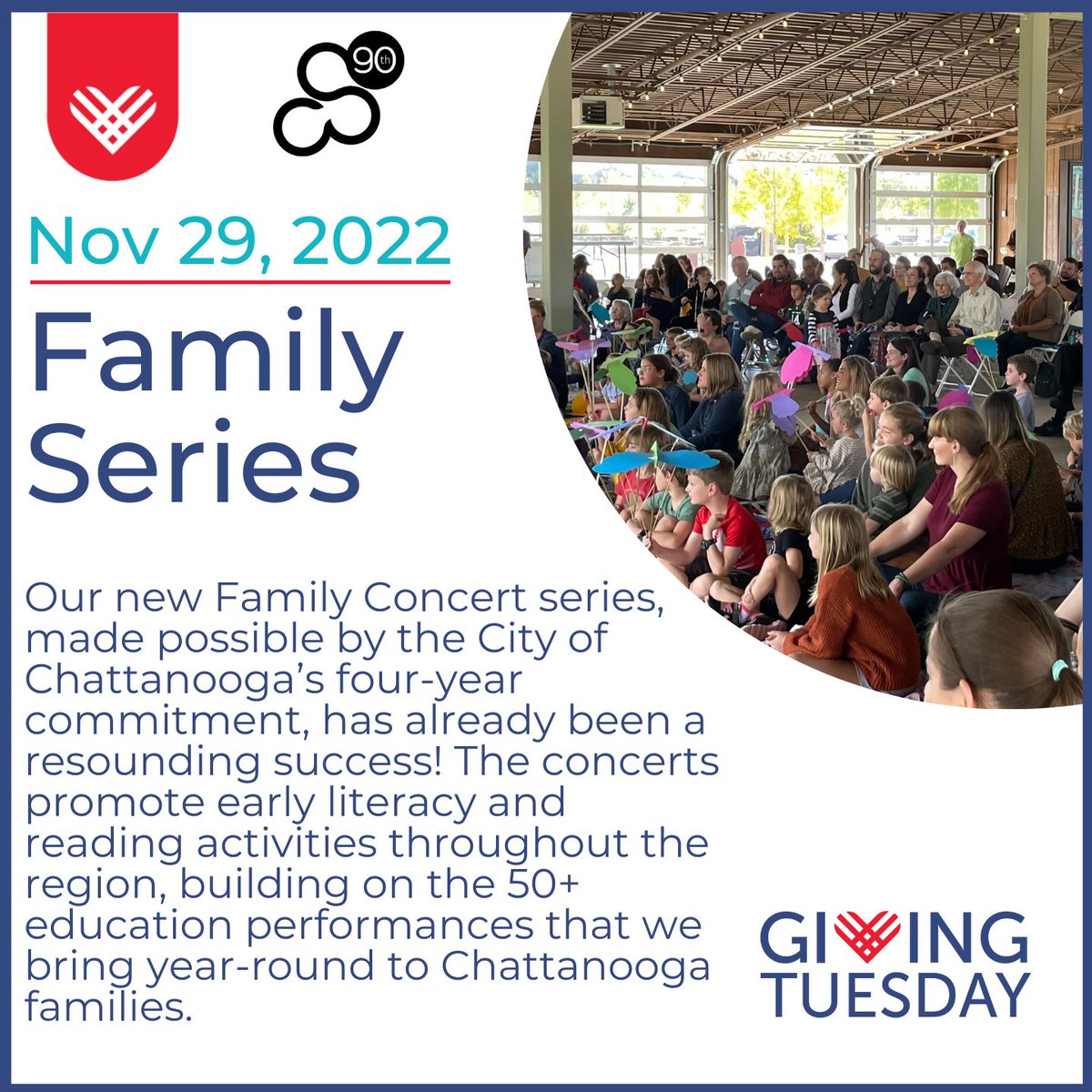 ChattSymphony's tweet photo. Donate today to help support the CSO's new Family Concert series and double your impact thanks to a generous $3000 match from Dr. and Mrs. Clifton Cleaveland! 

https://t.co/Xn4DDynCLq 

#ChattSymphony #GivingTuesday https://t.co/Y3TtsiuVYE