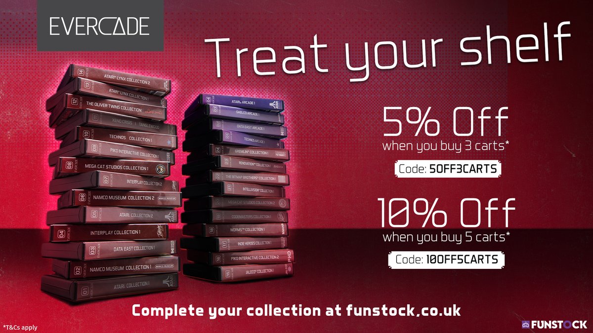FunStockGames's tweet photo. Are you ready to #completeyourcollection with @evercaderetro? 

Check out our exclusive multibuy savings on EVERY available Evercade Cart, Double Pack and Bundle! 🔥

What will you treat your shelf to? https://t.co/2TMI6L3YCz https://t.co/Iiefp5q6R5