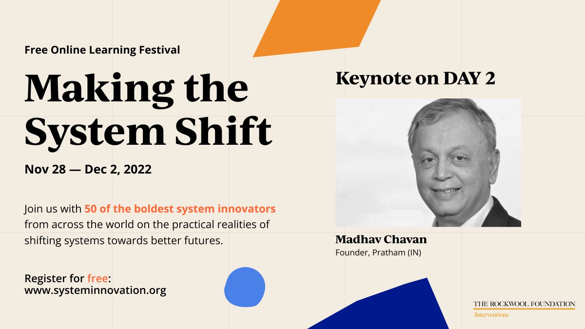jeneralife's tweet image. 🌟 Line up for Day 2! #MakingTheSystemShift🌟
We&apos;re exploring in 2hs how we make a system shift. To kick this off we have a keynote from Madhav Chaven @Pratham_India on stating a movement to transform the Indian education system
⏰2-2:45pm CET / 1-1:45pm GMT / 8-8:45am EST