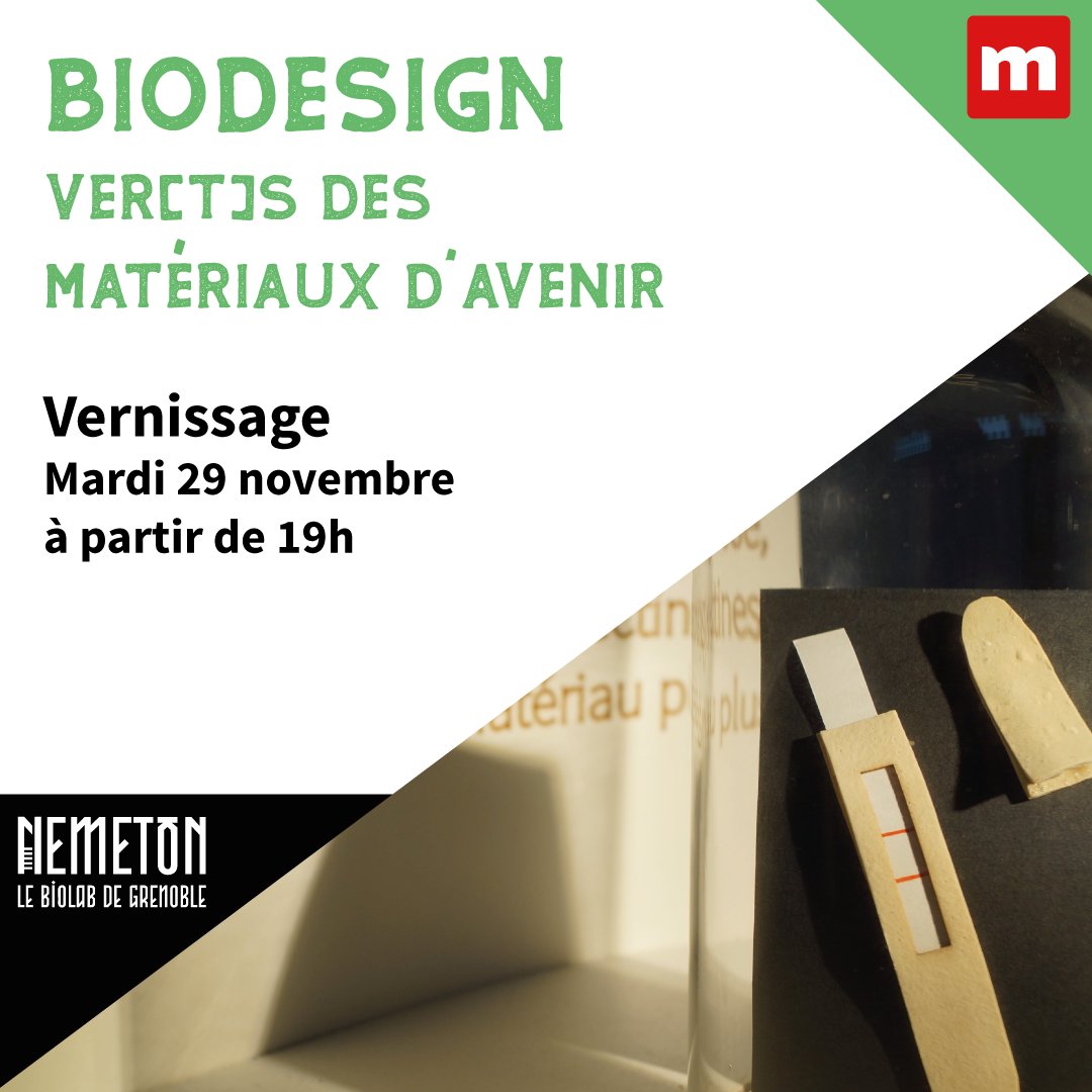 [EXPOSITION] - [VERNISSAGE]
RDV ce soir à 19h à La Casemate pour le vernissage de l’exposition  “Biodesign, ver[t]s des matériaux d'avenir” élaborée par @Nemeton_bio ♻️
On vous attend nombreux pour découvrir ces objets du quotidien fabriqués à partir de #biomatériaux.