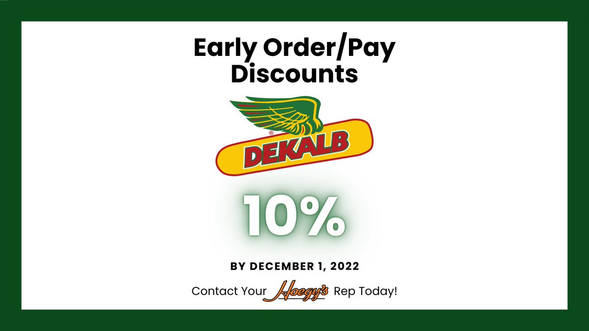 HFS1948's tweet photo. Early Order/Prepay Discount Deadlines are coming up. Be sure to take advantage of the early order/early pay discounts for your 2023 Corn &amp; Soybean Seed. #prepay #earlyorder #ontag #plant23 #seed https://t.co/LIhWpjCUk4