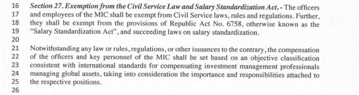 rapplerdotcom's tweet photo. @lanceyu_ Officers and employees of the sovereign fund would also be exempted from the Salary Standardization Act, as well as succeeding laws on salary standardization. 

Instead, the Maharlika Investments Corporation would have the power to set its own compensation guidelines. https://t.co/lI40fwZ7UN