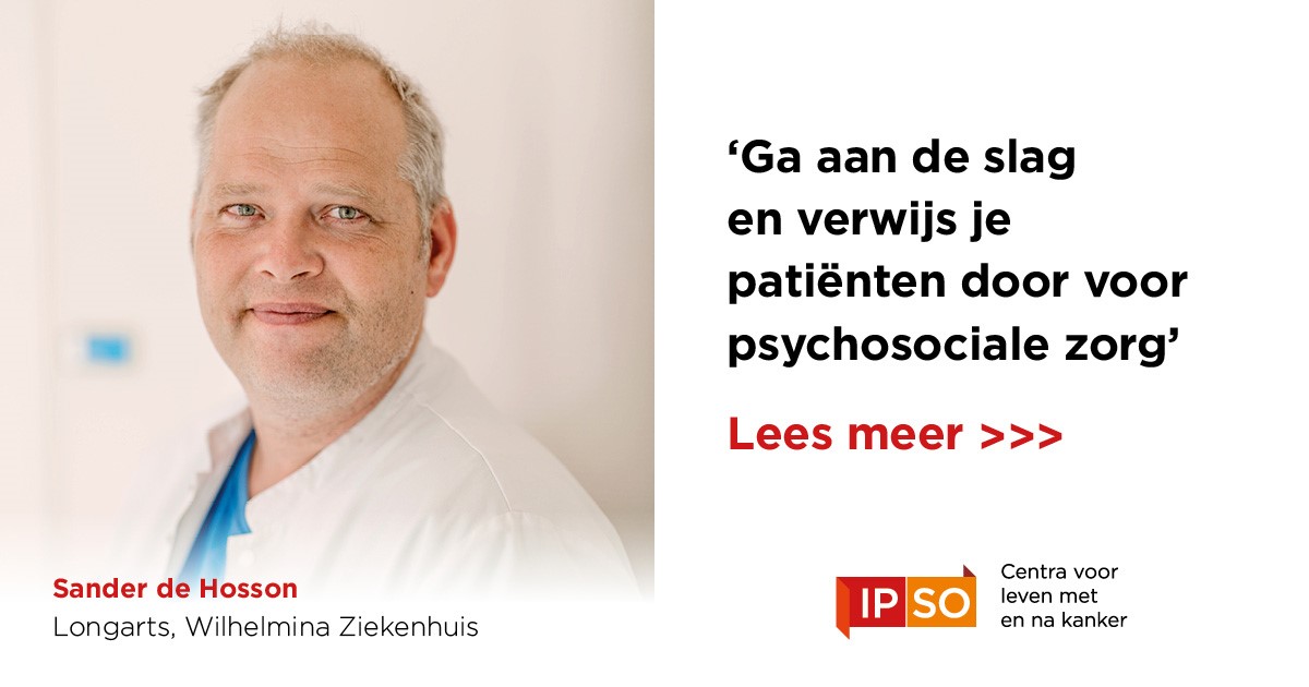 'Een IPSO centrum kan de psychosociale zorg bieden waar mensen met #kanker behoefte aan hebben. Dit zal niet alle verdriet wegnemen, maar de getrainde vrijwilligers van de 81 centra kunnen wel de scherpe randjes ervan afhalen', vertelt <a href="/shossontwits/">Sander de Hosson</a>  
ipso.nl/verhalen/sande…