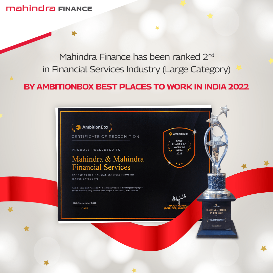 MahindraFin's tweet photo. We are delighted to share that we have been Ranked 2nd in Financial Services Industry (Large Category) by AmbitionBox Best Places to Work in India - Employee Choice Awards.

#MahindraFinance https://t.co/arU491haDf