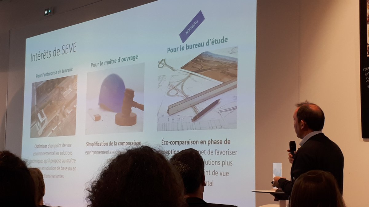 Sébastien Brisson d' @Egis a travaillé ac #RouteDeFrance sur un module de l'éco-comparateur #SEVE qui permette aux BE de travailler dès la phase conception.
SEVE ne produit pas de bilan, c'est un comparateur qui invite les entreprises de travaux à progresser
#villedecarbonee