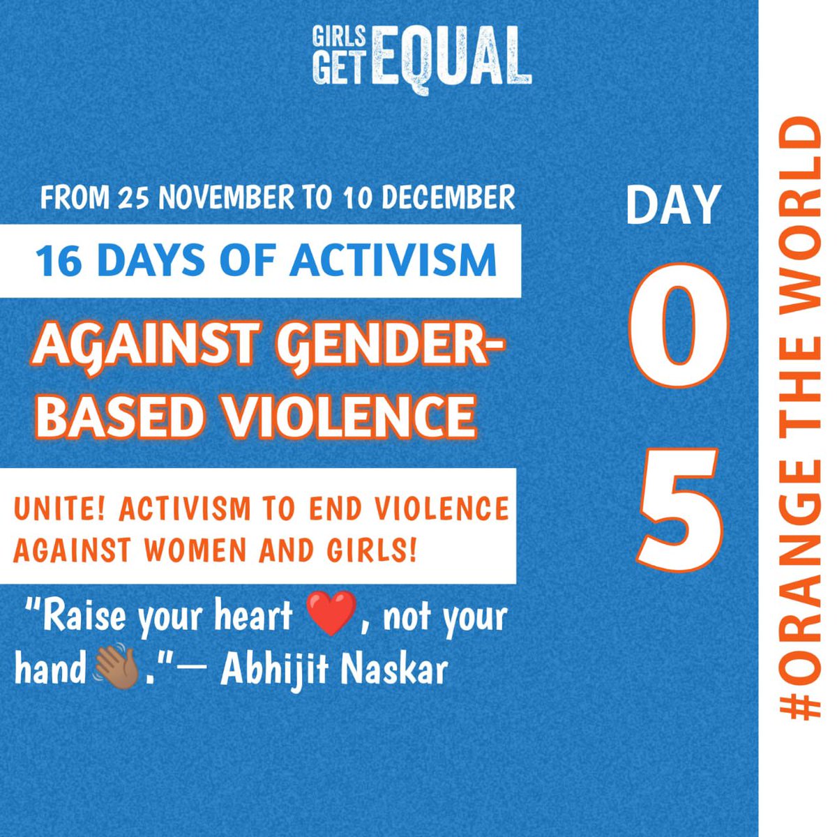 Raise your ❤️ not your hand.

5/16

<a href="/GGE_Naija/">Girls Get Equal Nigeria</a> <a href="/PlanGlobal/">Plan International</a> 

#16daysofactivism2022 
#OrangeTheWorld 
#GirlsUniteAgainstGBV 
#EndGBVNow 
#GirlsGetEqualNigeria