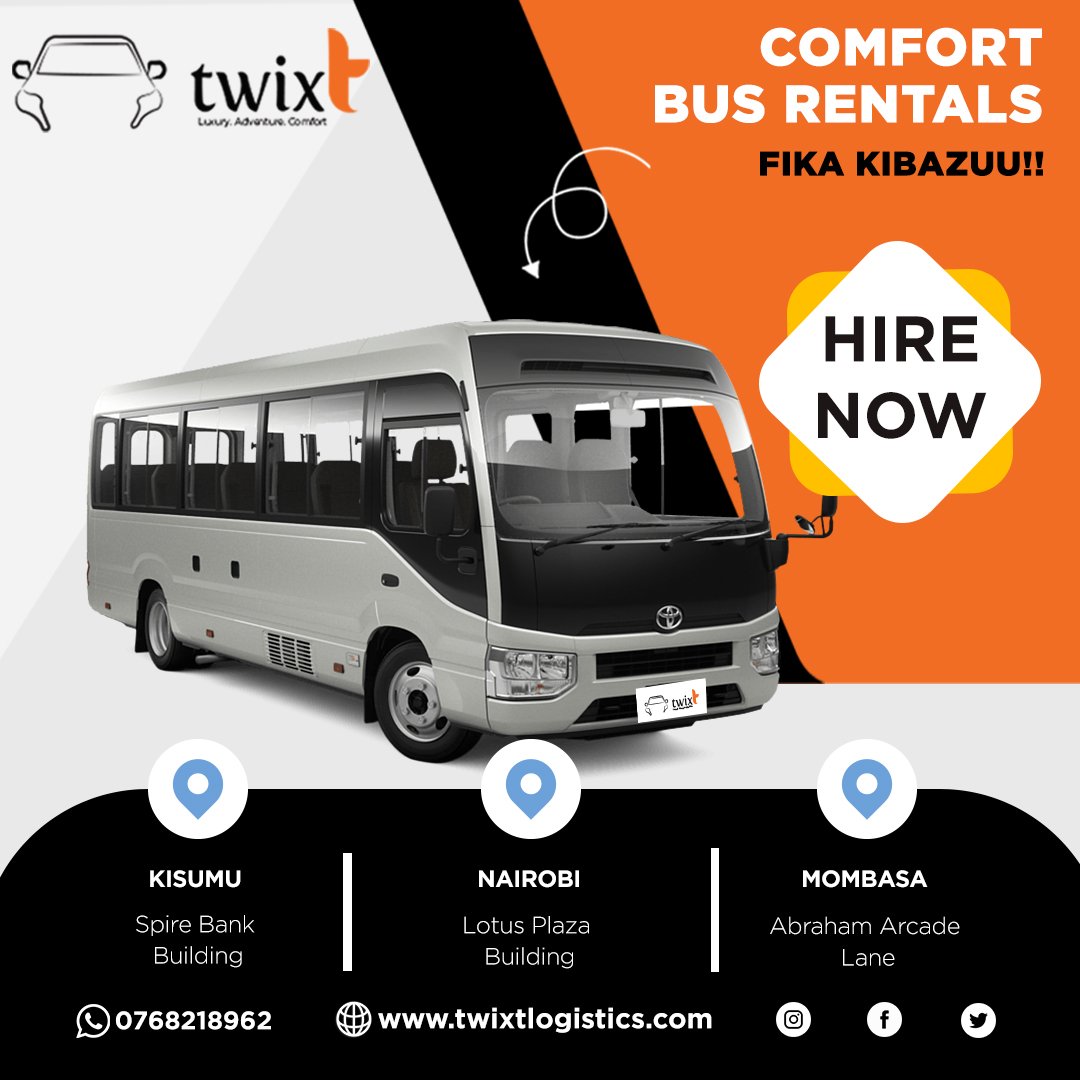 TwixtLogistics's tweet photo. Do you have travel plans for the coming month.Maybe to give your staff a trip or an excellent safari drive? Benefit from the impending Christmas offer.TwixtLogistics ensure you focus on growing your business rather than worrying about https://t.co/Hx0Cr8pAYx us +254768218962. https://t.co/FJxvM8Bnu0
