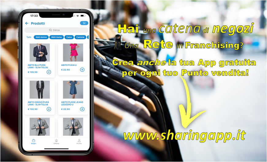 MySharingApp's tweet image. Crea la tua App gratuita, personalizzala, coinvolgi le attività del tuo territorio facendola creare anche a loro e inizia a vendere in Sharing‼️📲+👠+🍔+👔+🍕+🪴+🦮+🍉+🍹+🎾+🚴‍♂️+⛱+🏨+👜+👩‍🦱+⚽️+🧁+🍺+🍤+🍽+🏋️‍♀️+⛵️+💄=💰
#sharingeconomy #ecommerce #franchising  #network #sharingapp