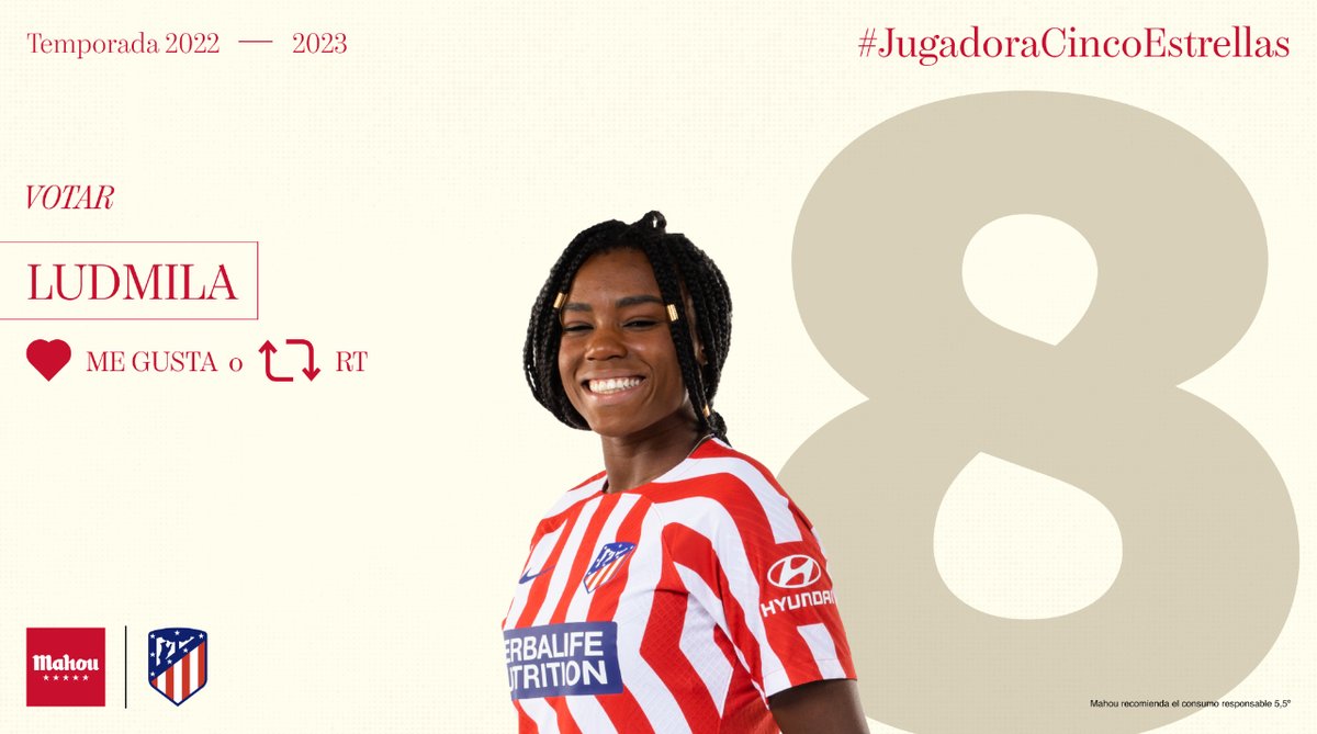 <a href="/AtletiFemenino/">Atlético de Madrid Femenino</a> <a href="/ainhoavmoraza/">Ainhoa V Moraza</a> <a href="/merelvd/">Merel van Dongen</a> RT o MG si crees que <a href="/ALudmilaSilva/">Ludmila Silva</a> ha sido la #JugadoraCincoEstrellas del <a href="/AtletiFemenino/">Atlético de Madrid Femenino</a> en noviembre (4/6)