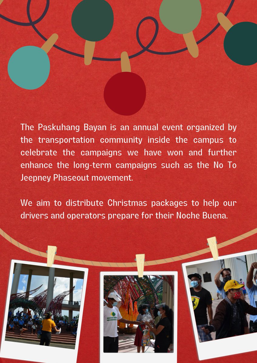 lfsupdiliman's tweet photo. Namamasko po! 🎄🎁

Iniimbitahan kayo ng Arangkada, UP! na makiisa sa Paskuhang Bayan 2022 sa darating na Dec 17! Layunin nito na makapagbigay ng mga Christmas Packages sa ating mga jeepney drivers at operators. Para maging volunteer, mag-sign up lang sa: https://t.co/kaUn6UyvRH https://t.co/QVkh6xXavw