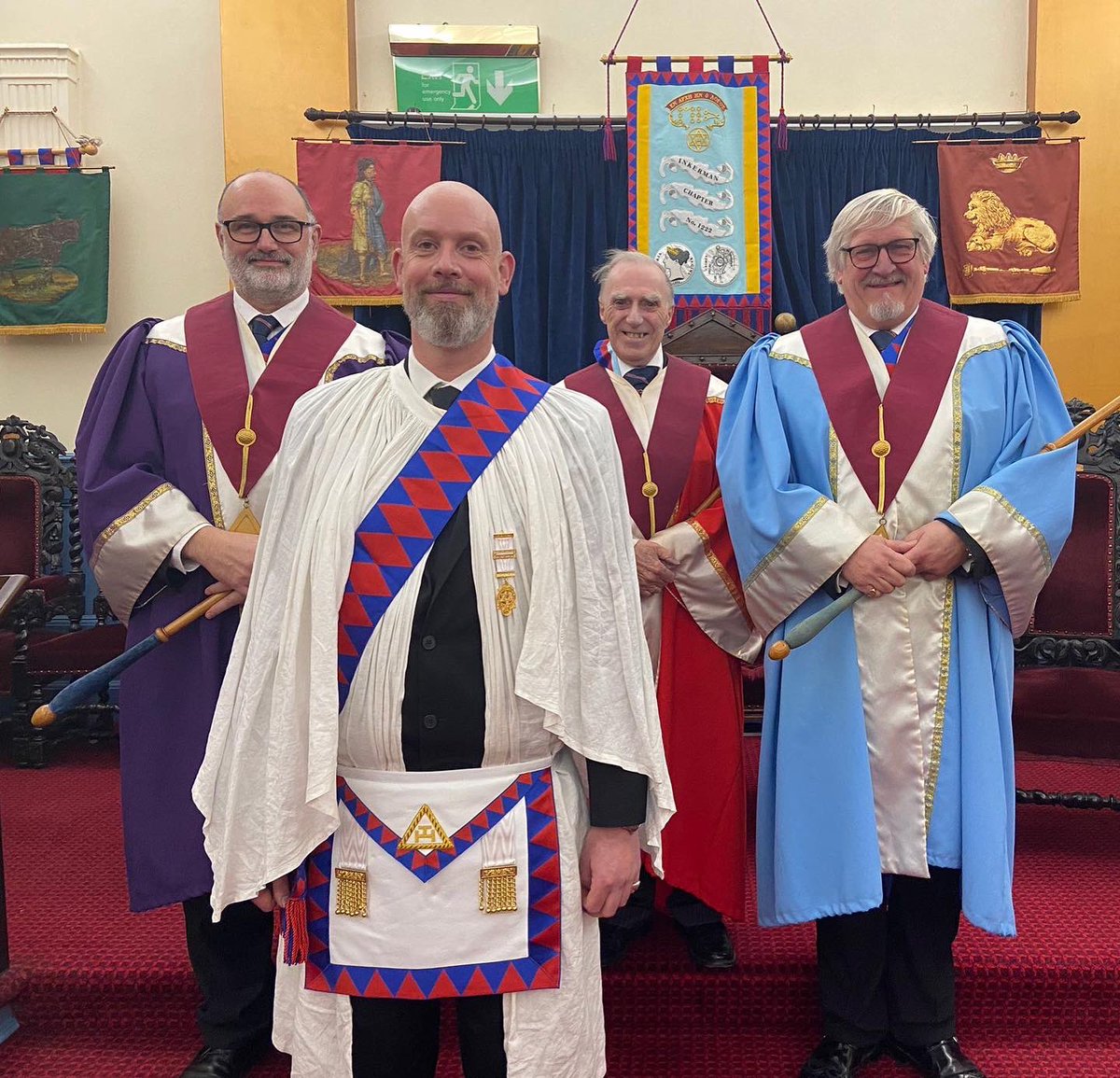 WyvernWSMBA's tweet photo. A lovely evening spent at Inkerman Chapter seeing a worthy candidate, Simon on his #exaltation to RA. @PGLSomerset @PGCSomerset #widowssons #wyvernchapter https://t.co/QiCtYClcYY