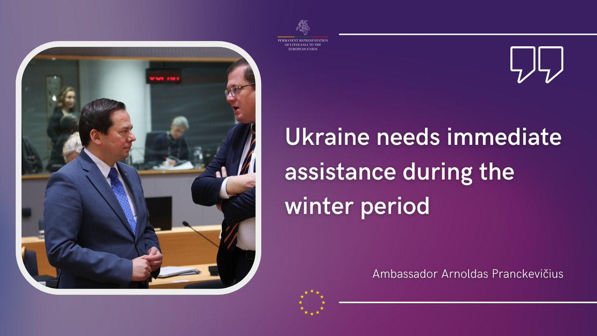 LithuaniaInEU's tweet photo. "In the face of Russia's continued targeted attacks on #Ukraine's 🇺🇦 civilian infrastructure, which is critical during the winter period, we need to provide immediate &amp; effective assistance to Ukraine," Ambassador @APranckevicius stressed at yesterday's #EU's 🇪🇺 #FACdevelopment. https://t.co/nJ2bdrKjCt