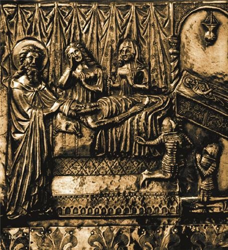 Tvrtko, Vuk, Jelisaveta and Jelena at the death bed of Stjepan Kotromanić (With Saint Simeon), taken from https://en.wikipedia.org/wiki/Vuk,_Ban_of_Bosnia#/media/File:Stephenkotromanicthesecond.PNG