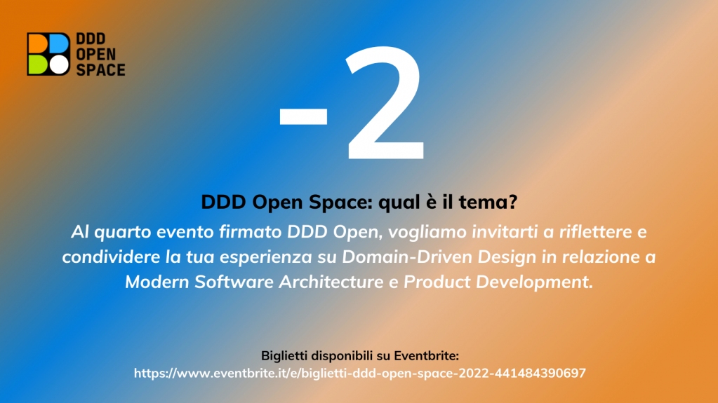 dddopen's tweet image. -2️⃣ a #DDDOpen Space
Qual è il tema?
👉#DDDesign: una questione tecnica?
eventbrite.it/e/biglietti-dd…
#DDDesign #Unconference #OpenSpace #RemoteEvent #Remote #WFH #Conference #OpenSpaceTechnology #SoftwareArchitecture
@ziobrando @collaalessandro @aacerbis @jesuswasrasta @avanscoperta