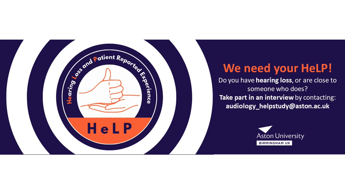 Are you:
✅Aged 16-29 and have hearing loss? 
✅80+ years old with hearing loss, and you don’t wear hearing aids? 
✅A parent or relative of either of the above? 

We’d love to hear from you for our research, so please get in touch at: audiology_helpstudy@aston.ac.uk
🙂