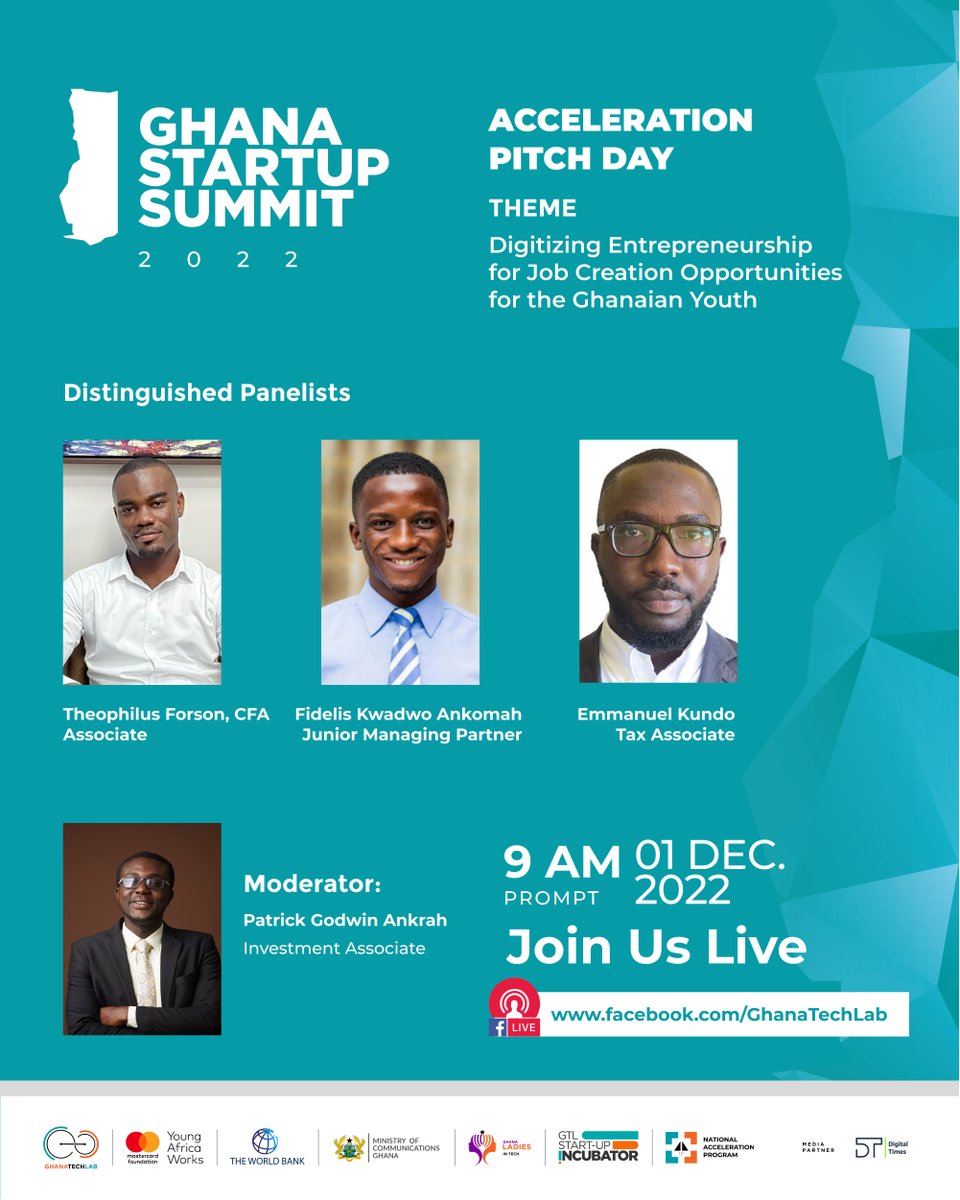 NAPGhana's tweet image. Meet our distinguished panelists for the acceleration pitch session of the 6th edition of the Ghana Startup Summit.
#NationalAccelerationPitchDay
#GhanaStartupSummit
#GTLBaseProgram 
#GhanaTechLab