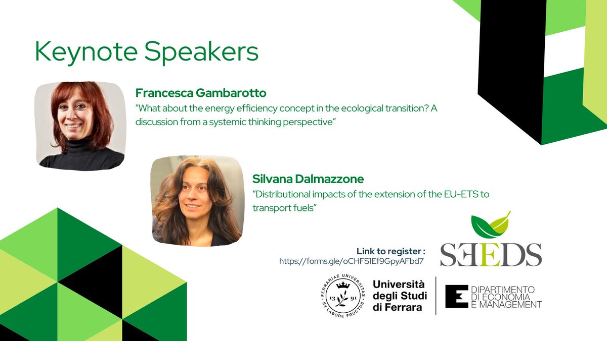 Dec 20 Workshop SEEDS 9am -5pm CET at Aula Magna, #DEM <a href="/UniFerrara/">Università Ferrara</a>, Via Voltapaletto, 11, Ferrara

#Keynote  Francesc Gambarotto <a href="/UniPadova/">Università di Padova</a> 
#Keynote  Silvana Dalmazzone <a href="/unito/">Università di Torino</a> 

#MoreSeeds for #economics #staytuned 
 link for registration  forms.gle/bvDbQPYhQUTGPP…
