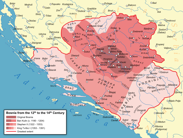 Kingdom of Bosnia, taken from https://en.wikipedia.org/wiki/Kingdom_of_Bosnia#/media/File:Medieval_Bosnian_State_Expansion-en.svg