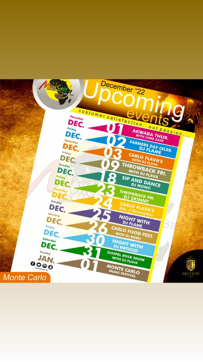 Event plan from 1st December to 1st January 2023 .....highest party at montecarlotm community 10 and newtown 
.
.
Sponsored by Motion Consult and montecarlotm