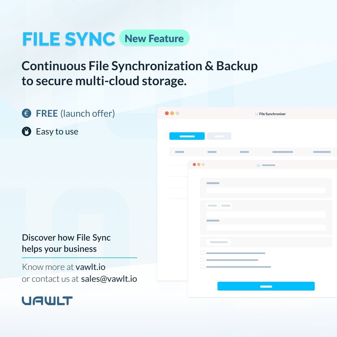 A new feature is available: FILE SYNC

Now you can seamlessly and continuously synchronize your primary data changes with Vawlt, creating a secure, ransomware-protected, and offsite copy of your most valued asset.

Interesting? Contact us.

#dataprotection #ransomware #supercloud