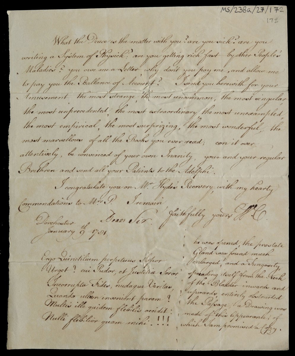 Are you waiting on a text? 
Has someone left you on "read"? So was William Cuming when he angrily wrote English physician &amp; botanist Richard Pulteney for not making time to write to him. "What the deuce is the matter with you. Are you sick?"
For #ExploreYourArchives #EYATime