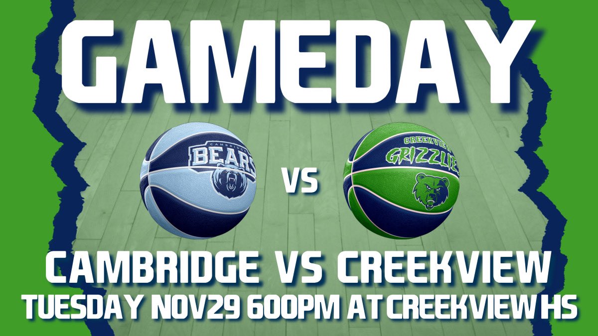 GAMEDAY!
🗓️ 11/29/22
🆚 Cambridge
📍 The Den @ Creekview
⌚️ JV @ 4:30, Varsity @ 6:00
🎟️ GoFan
🖥️ Creekview Grizzly YouTube