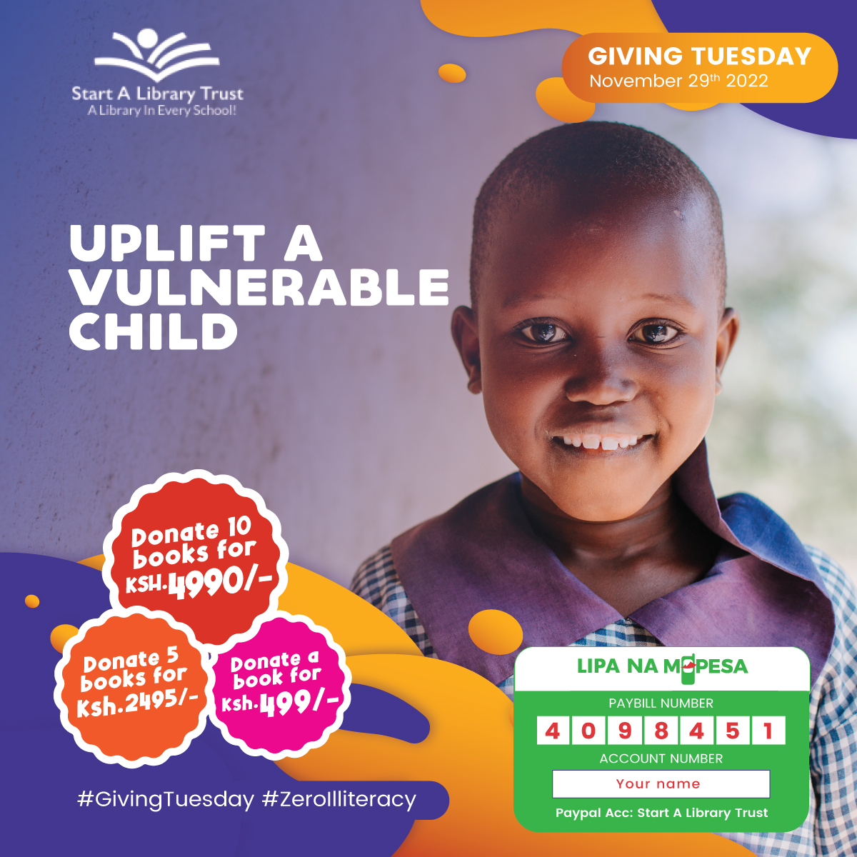 startalibrary's tweet photo. Uplift a vulnerable child with the gift of knowledge. Donate books and give hope, imagination &amp; joy to the 1000 lives at Mji Wa Salama &amp; Children’s Garden children’s homes. #GivingTuesday2022  #ZeroIlliteracy https://t.co/Nic6OWi52y