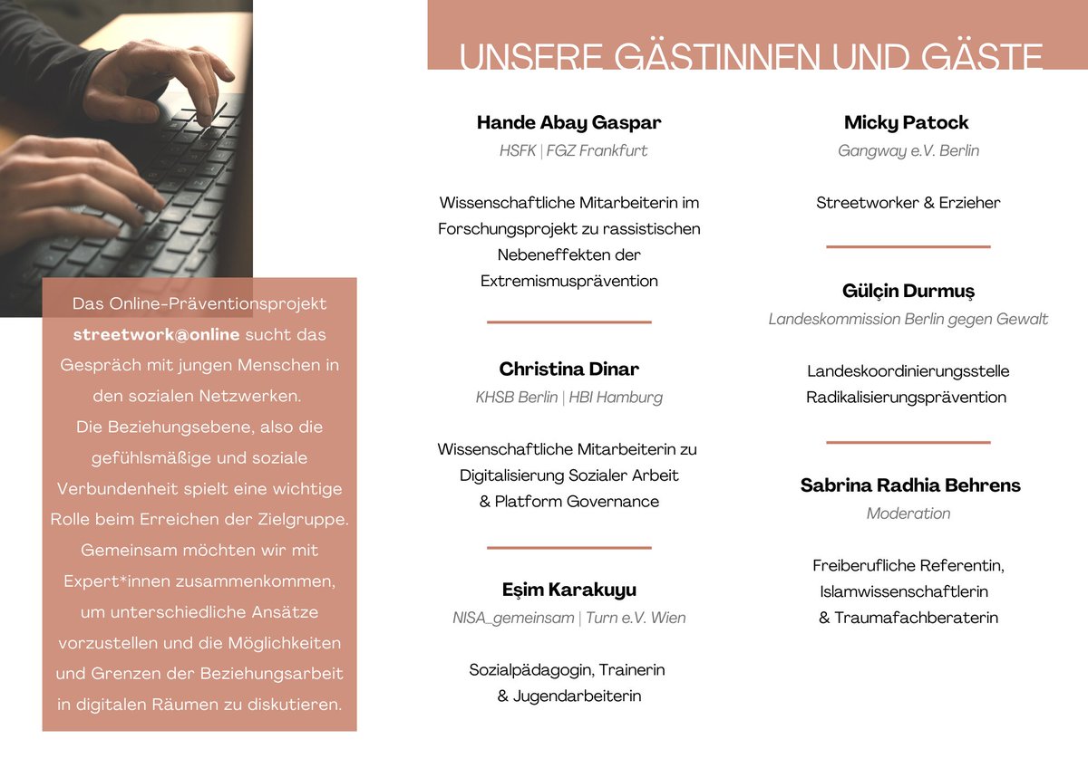 streetwork@online (@streetwork_on) on Twitter photo In zwei Tagen ist es soweit! Unser Fachtag wird anstehen🤩
Hier ist ein Blick in das bevorstehende Programm🙂
Haben wir euer Interesse geweckt?
Die Anmeldung ist noch offen!
Ihr könnt einfach eine E-Mail schreiben: info@streetwork.online
#jugendarbeit #socialmedia #hybrid #berlin In zwei Tagen ist es soweit! Unser Fachtag wird anstehen🤩
Hier ist ein Blick in das bevorstehende Programm🙂
Haben wir euer Interesse geweckt?
Die Anmeldung ist noch offen!
Ihr könnt einfach eine E-Mail schreiben: info@streetwork.online
#jugendarbeit #socialmedia #hybrid #berlin