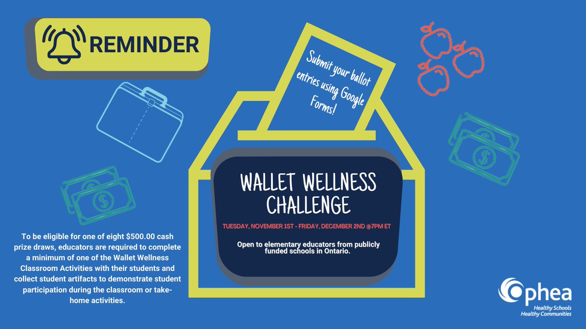 opheacanada's tweet photo. It’s the last week for our #WhatIf? #WalletWellness Challenge! To be eligible for 1 of 8 $500 cash prize draws, educators are required to complete a minimum of one Wallet Wellness Classroom Activities with their students.

There’s still time to register: https://t.co/gLDe0fUXzJ! https://t.co/gXsg8LKjoy